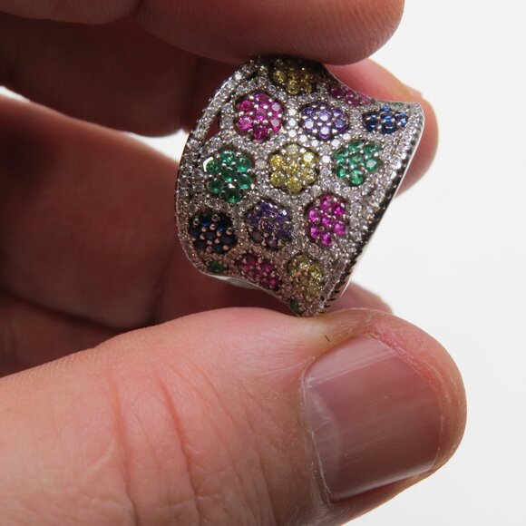 *925 Sterling Silver Diamond Topaz Citrine Emerald Sapphire Ring - Picture 3 of 4